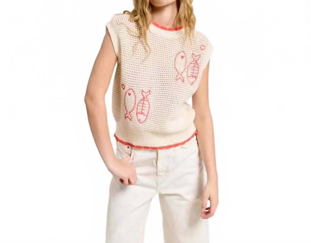 NEW FLAT WHITE seaside fish sleeveless top in white
